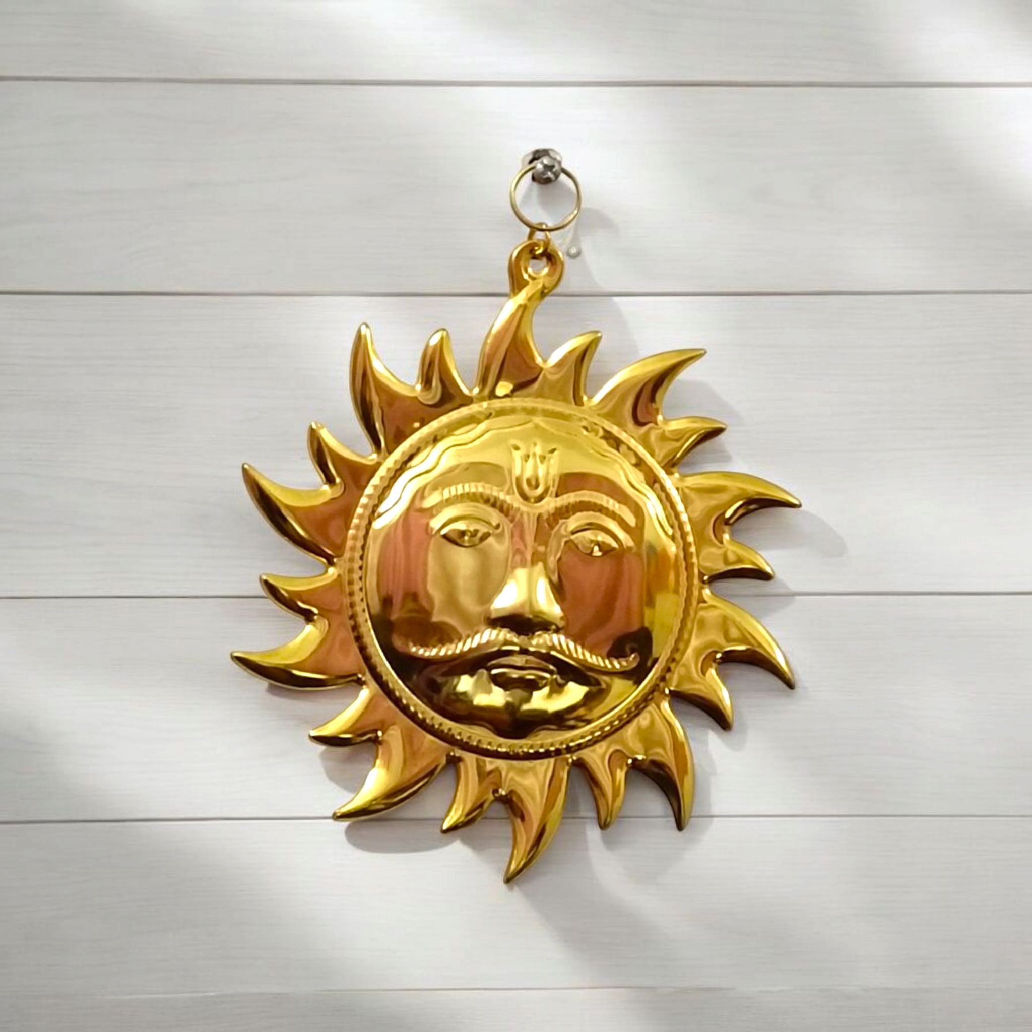 Set of 2 Surya Dev Wall Hanging made from brass and copper, golden finish, 7 inches, protects from Vaastu Dosh and Shani Dosh, perfect for home and office decor