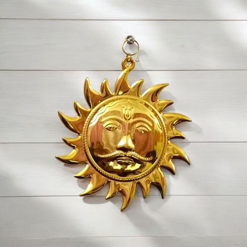 Set of 2 Surya Dev Wall Hangings | 7 Inch Brass & Copper | Vastu & Shani Protection