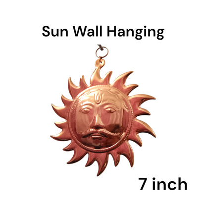 Set of 2 Surya Dev Wall Hanging made from brass and copper, golden finish, 7 inches, protects from Vaastu Dosh and Shani Dosh, perfect for home and office decor