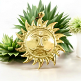 Set of 2 Surya Dev Wall Hanging with brass and copper materials, golden finish for home and office, protects from Vaastu and Shani Dosh.