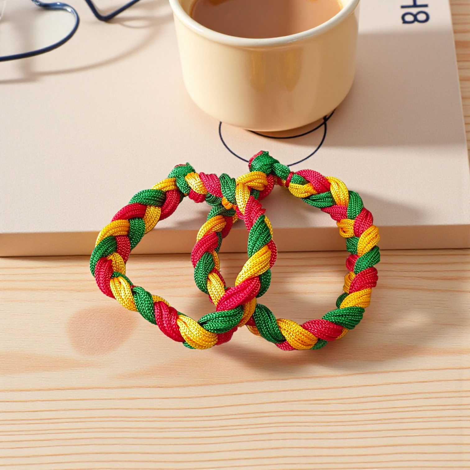 Set of 2 multicolor handmade spiritual thread bracelets – adjustable pooja kalawa dhaga for men, women, boys & girls