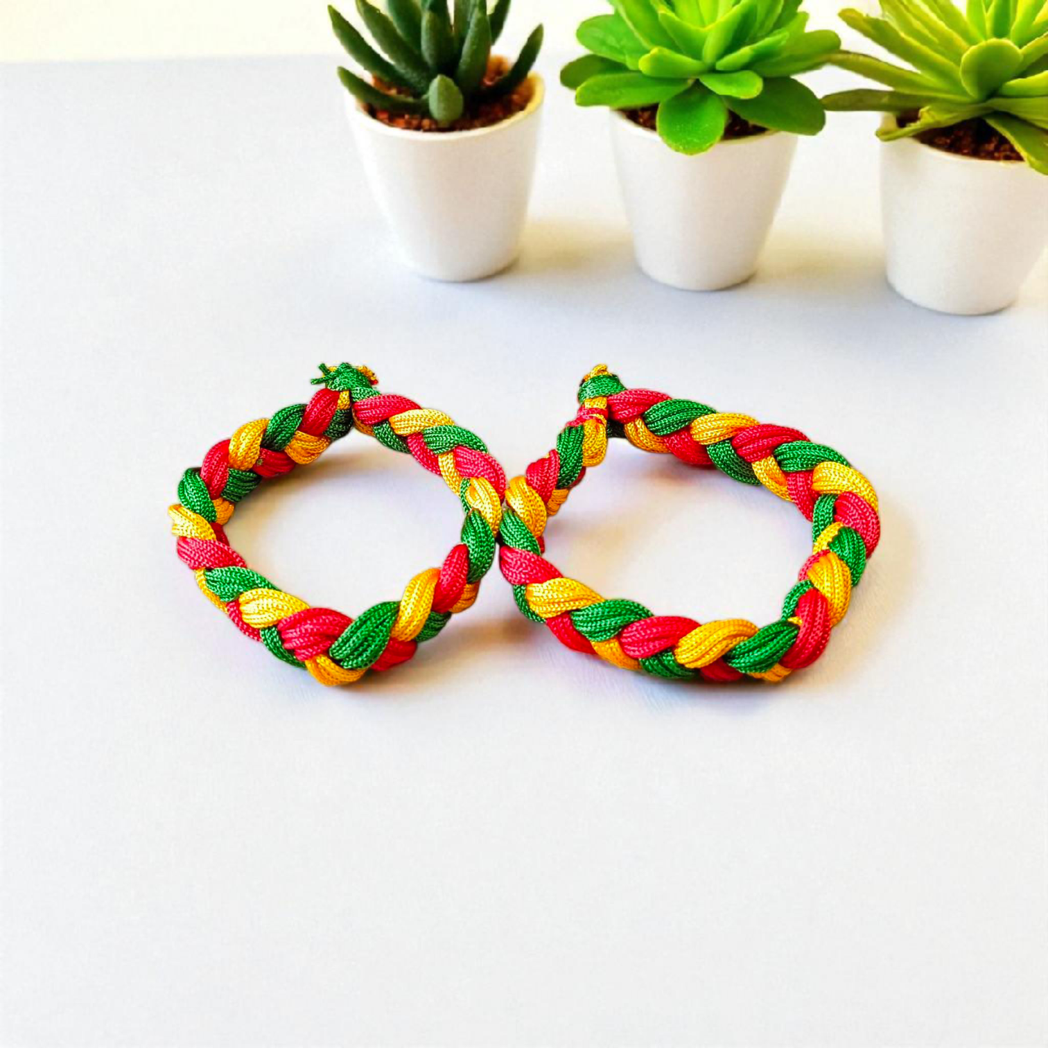 Set of 2 multicolor handmade spiritual thread bracelets – adjustable pooja kalawa dhaga for men, women, boys & girls