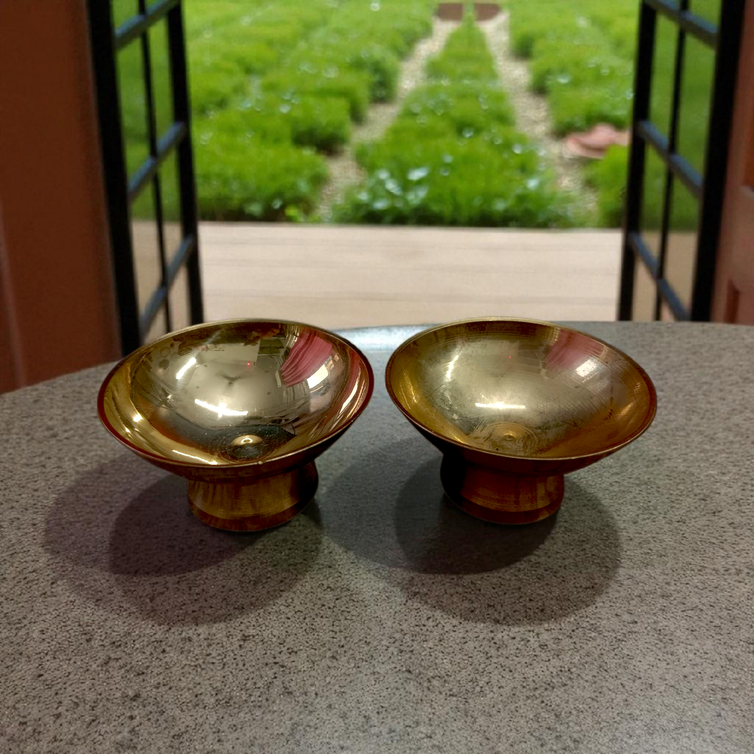 Set of 2 traditional brass bowls for Chandan and Kum Kum, perfect for pooja use