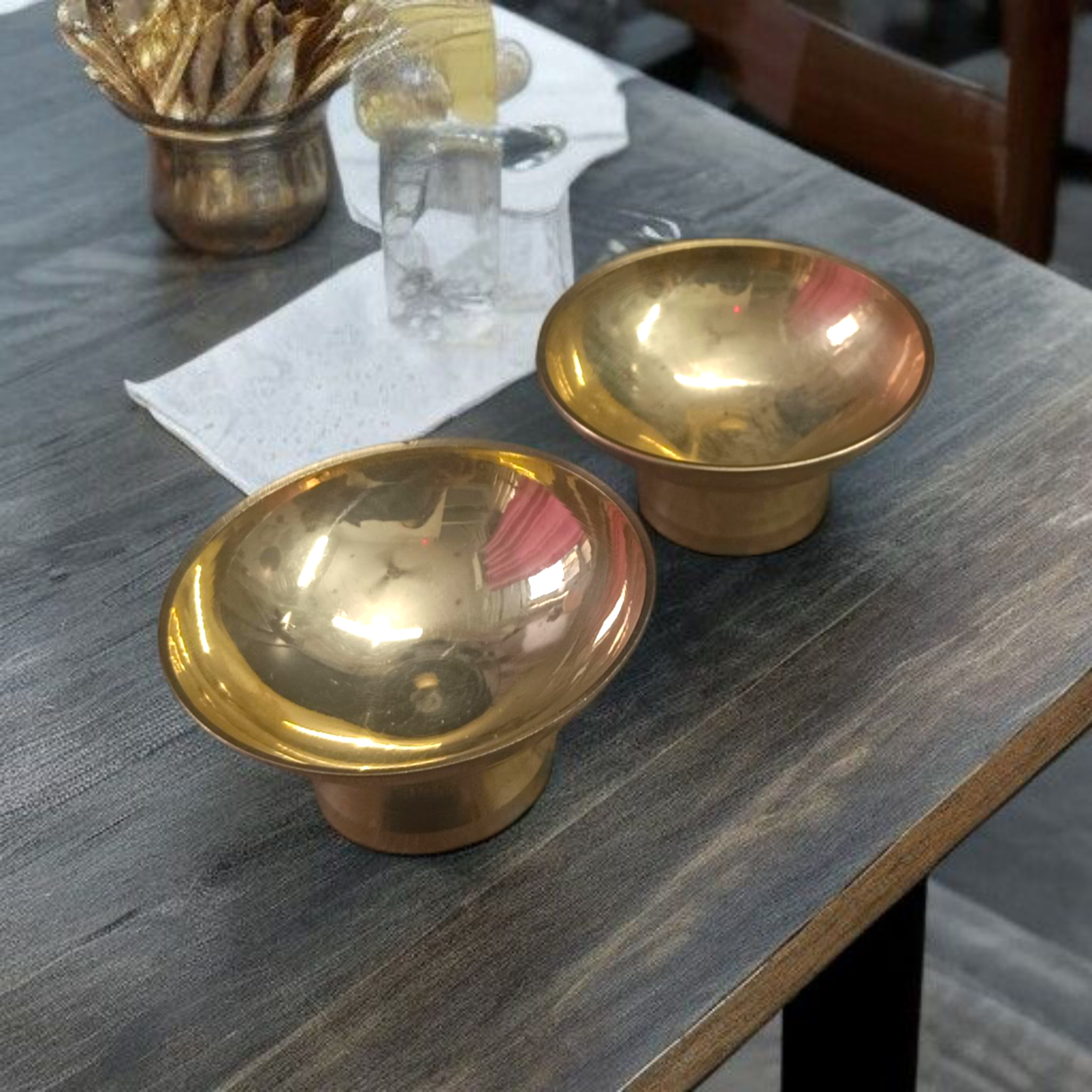 Set of 2 traditional brass bowls for Chandan and Kum Kum, perfect for pooja use