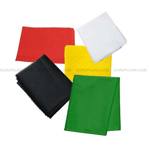 Set of 5 Pooja Cloths | Red, Yellow, Green, Black & White | 1.25 Meter | Worship Essentials