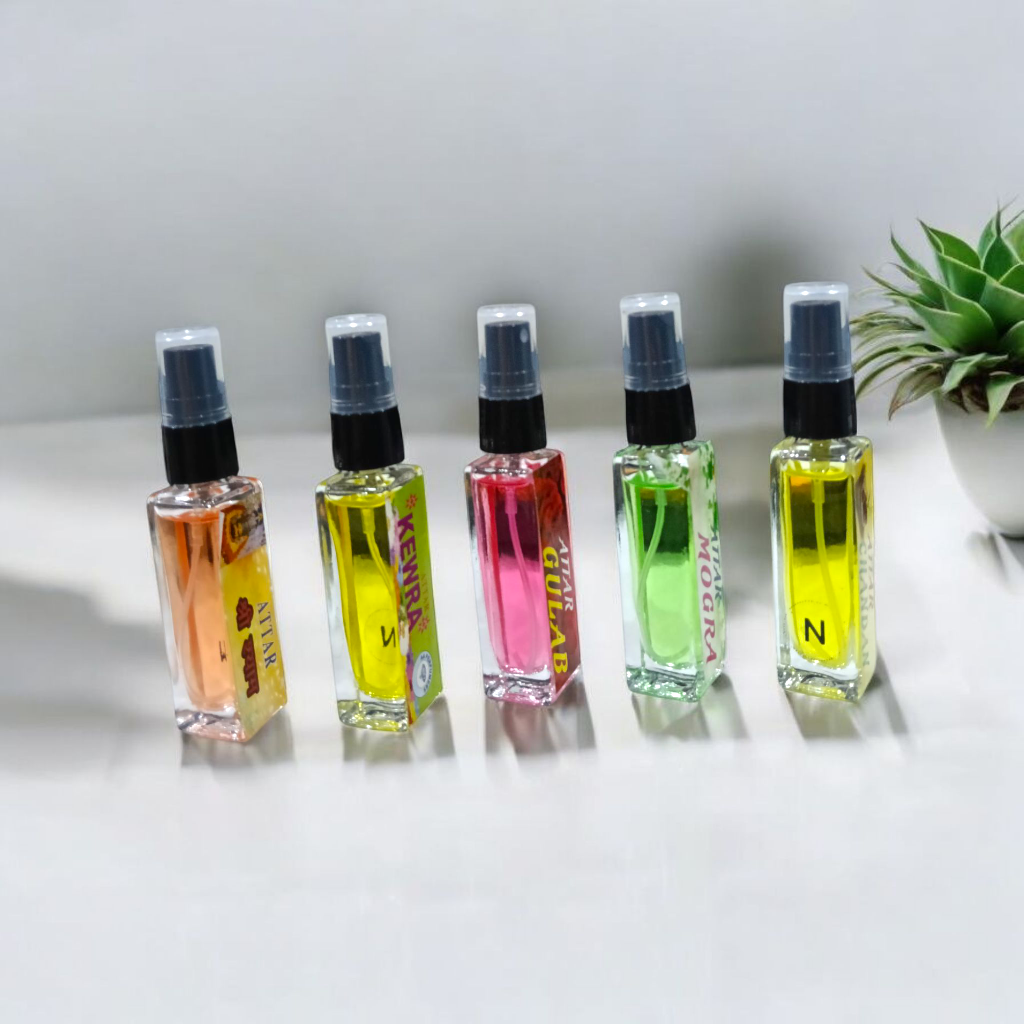 Set of Spray Attar – Chandan, Mogra, Gulab, Kewra, Shri, Shyam | Best Spray Itra | Natural Fragrance | 0% Alcohol – GuruPujan