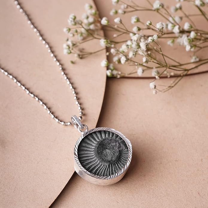 Shaligram Pendant in silver, lab certified, perfect for spiritual protection and blessings from Lord Vishnu, ideal for daily wear and devotional practices.