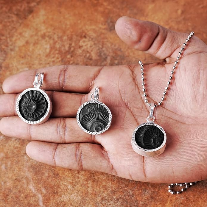Shaligram Pendant in silver, lab certified, perfect for spiritual protection and blessings from Lord Vishnu, ideal for daily wear and devotional practices.