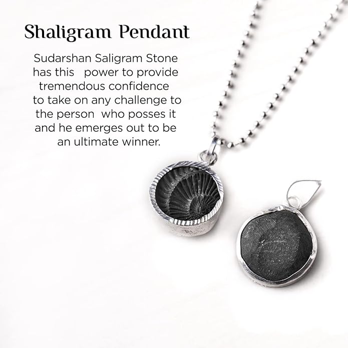 Shaligram Pendant in silver, lab certified, perfect for spiritual protection and blessings from Lord Vishnu, ideal for daily wear and devotional practices.