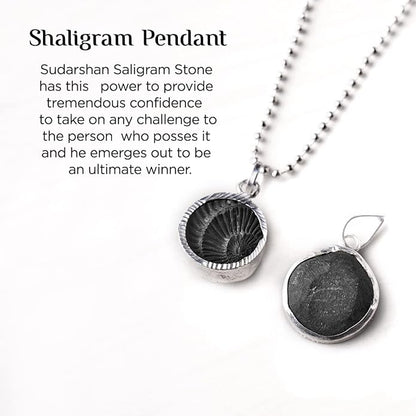 Shaligram Pendant in silver, lab certified, perfect for spiritual protection and blessings from Lord Vishnu, ideal for daily wear and devotional practices.