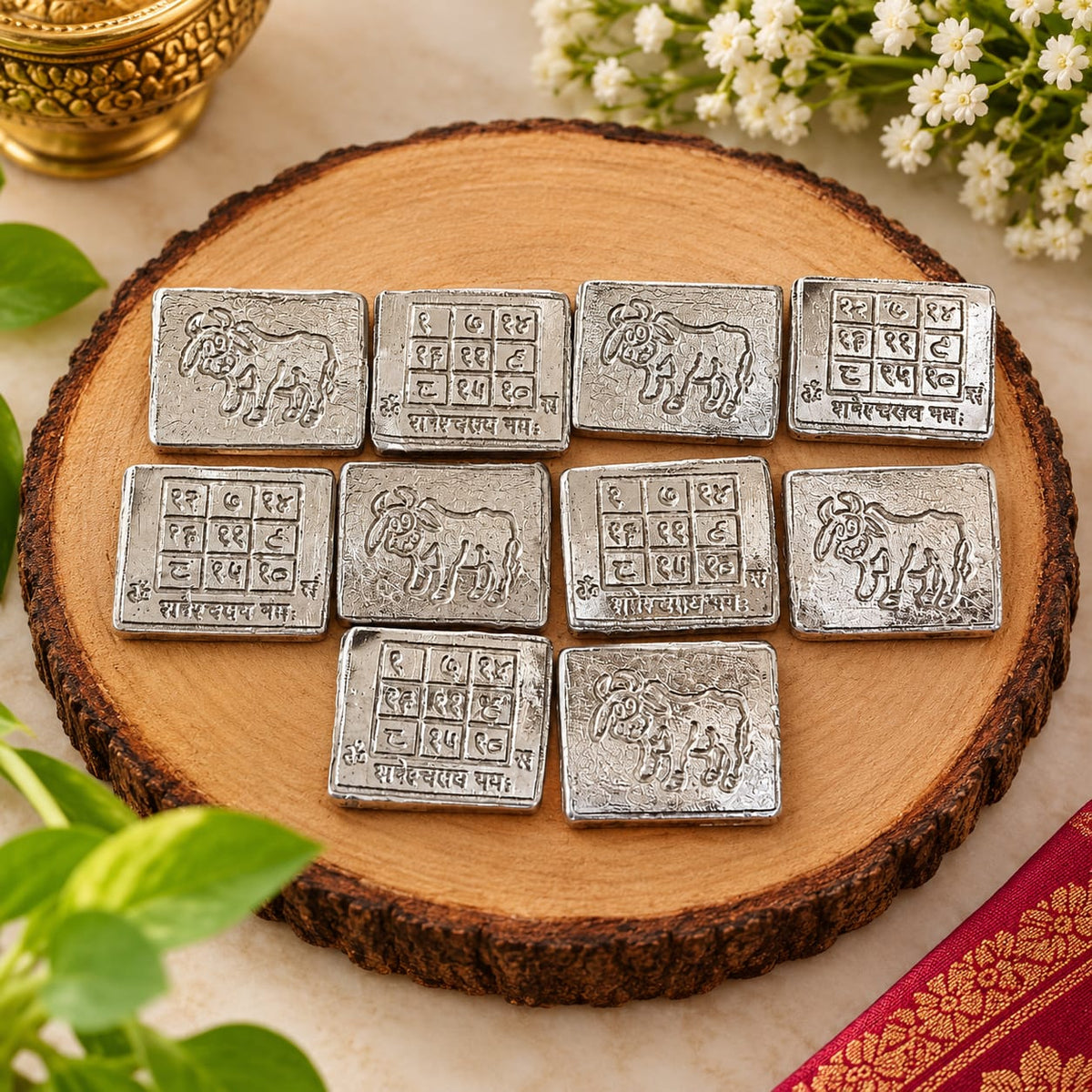 Shani Yantra Coin Set of 10 Ranga Shani Sikka for Shani Puja and Remedies