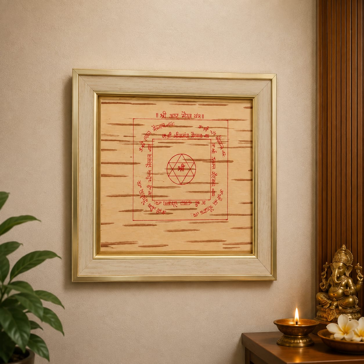 Shri Asht Bhairav Yantra 19x22CM Handmade on Bhojpatra Wooden Frame for Protection, Spiritual Strength, Vastu & Divine Blessings