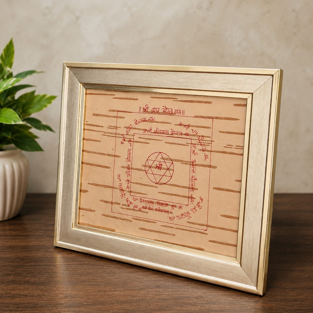 Shri Asht Bhairav Yantra 19x22CM Handmade on Bhojpatra Wooden Frame for Protection, Spiritual Strength, Vastu & Divine Blessings