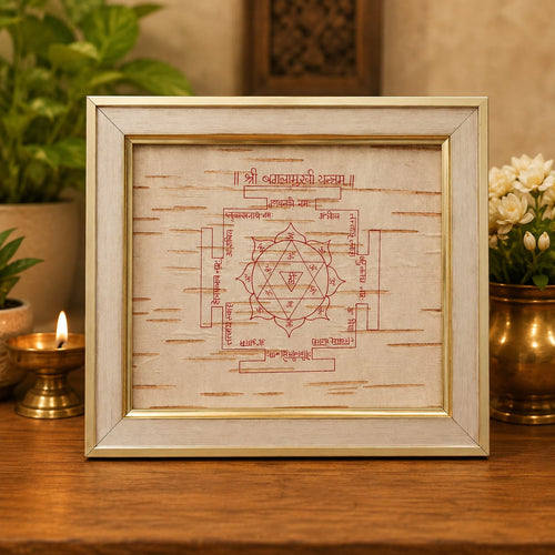 Shri Baglamukhi Yantra 19x24CM Bhojpatra Wooden Frame for Protection