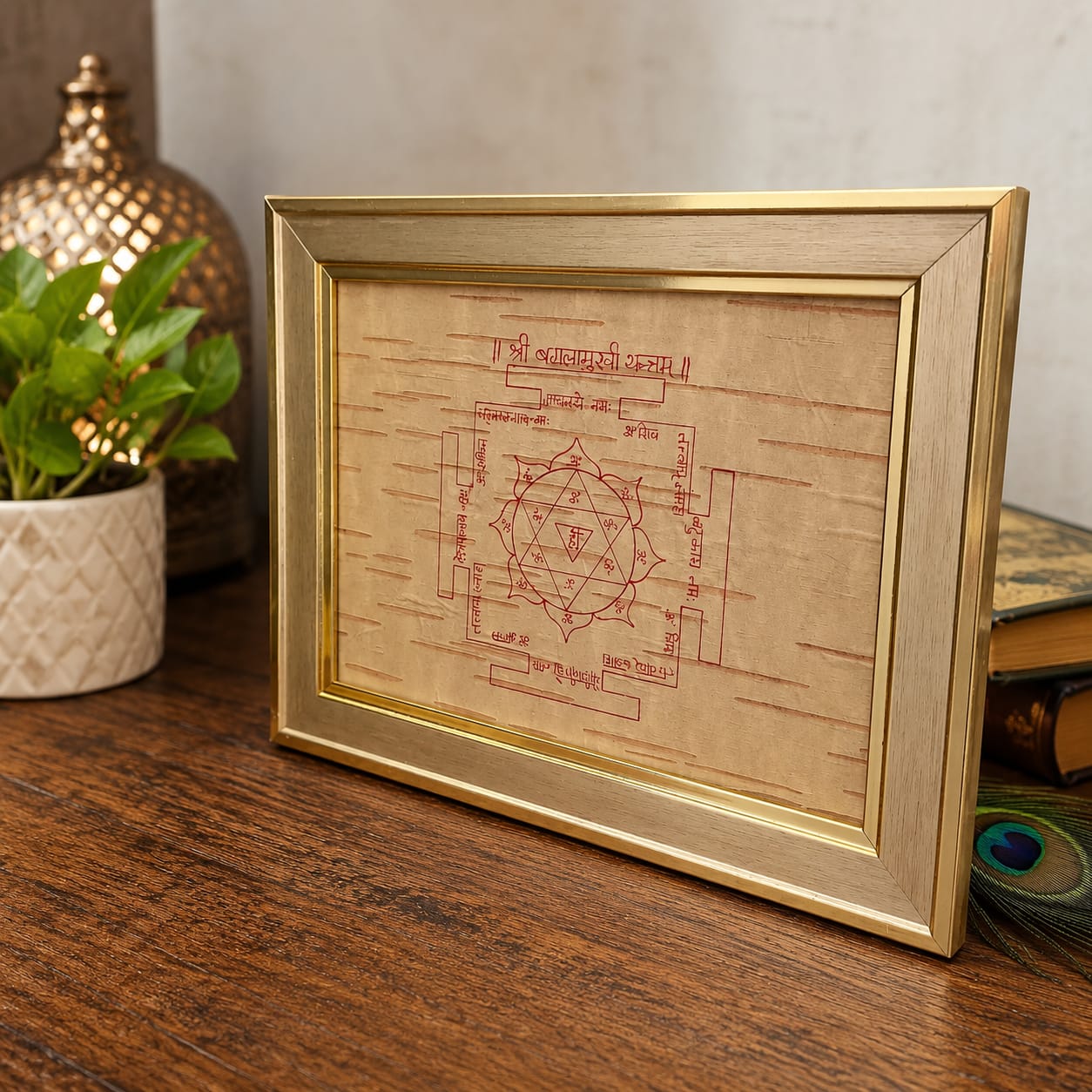 Shri Baglamukhi Yantra 19x24CM Bhojpatra Wooden Frame for Spiritual Protection