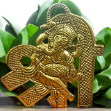 Shri Ganesh Wall Hanging in brass, with intricate design, 11×11CM, perfect for temple, office, and home doors