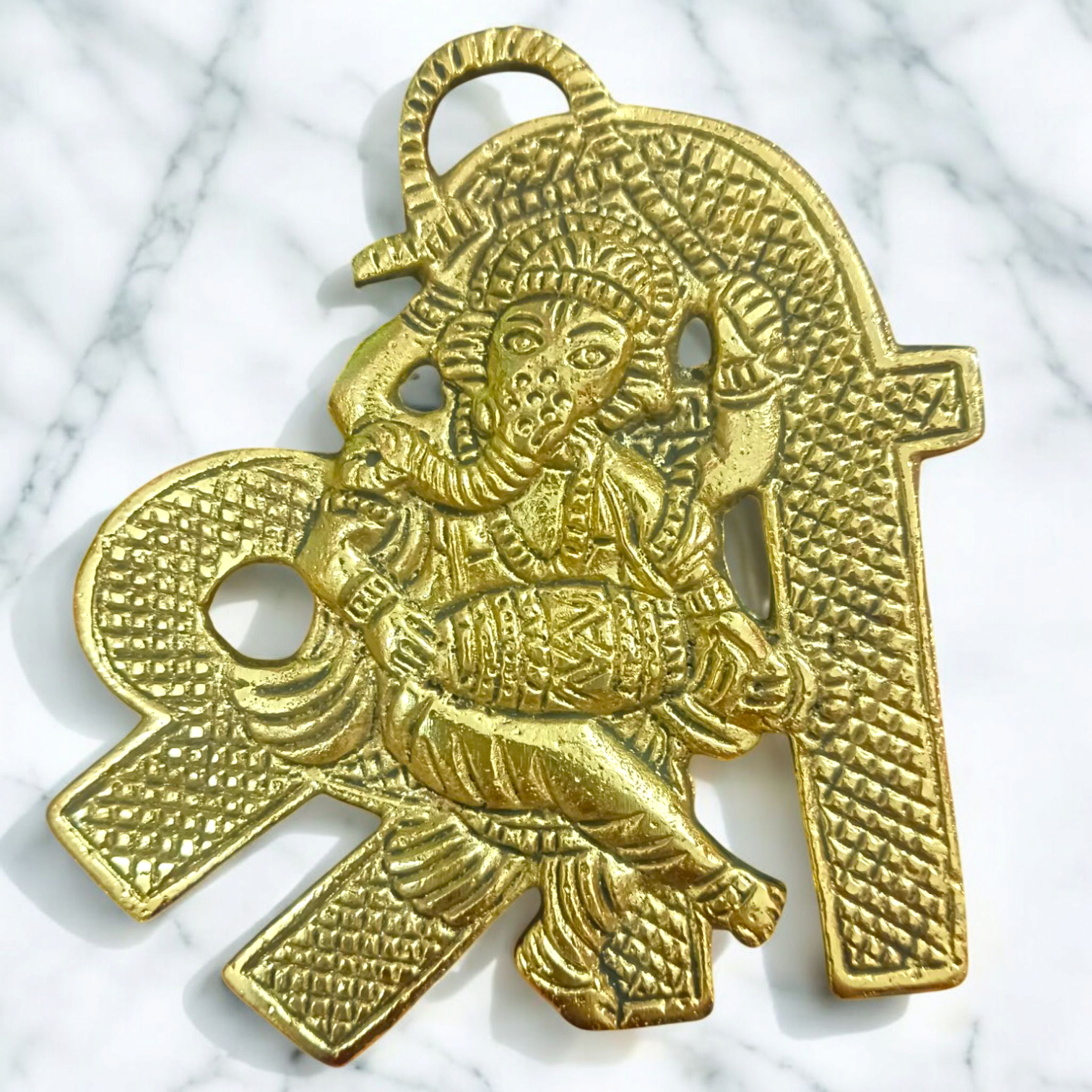 Shri Ganesh Wall Hanging in brass, with intricate design, 11×11CM, perfect for temple, office, and home doors