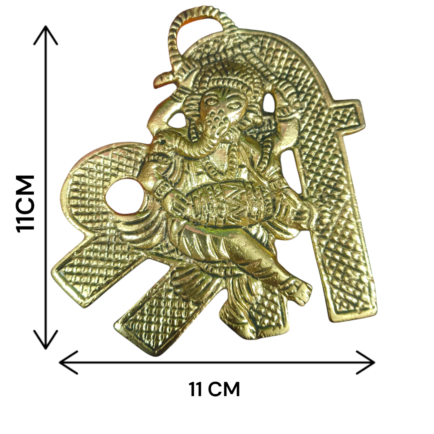 Shri Ganesh Wall Hanging in brass, with intricate design, 11×11CM, perfect for temple, office, and home doors
