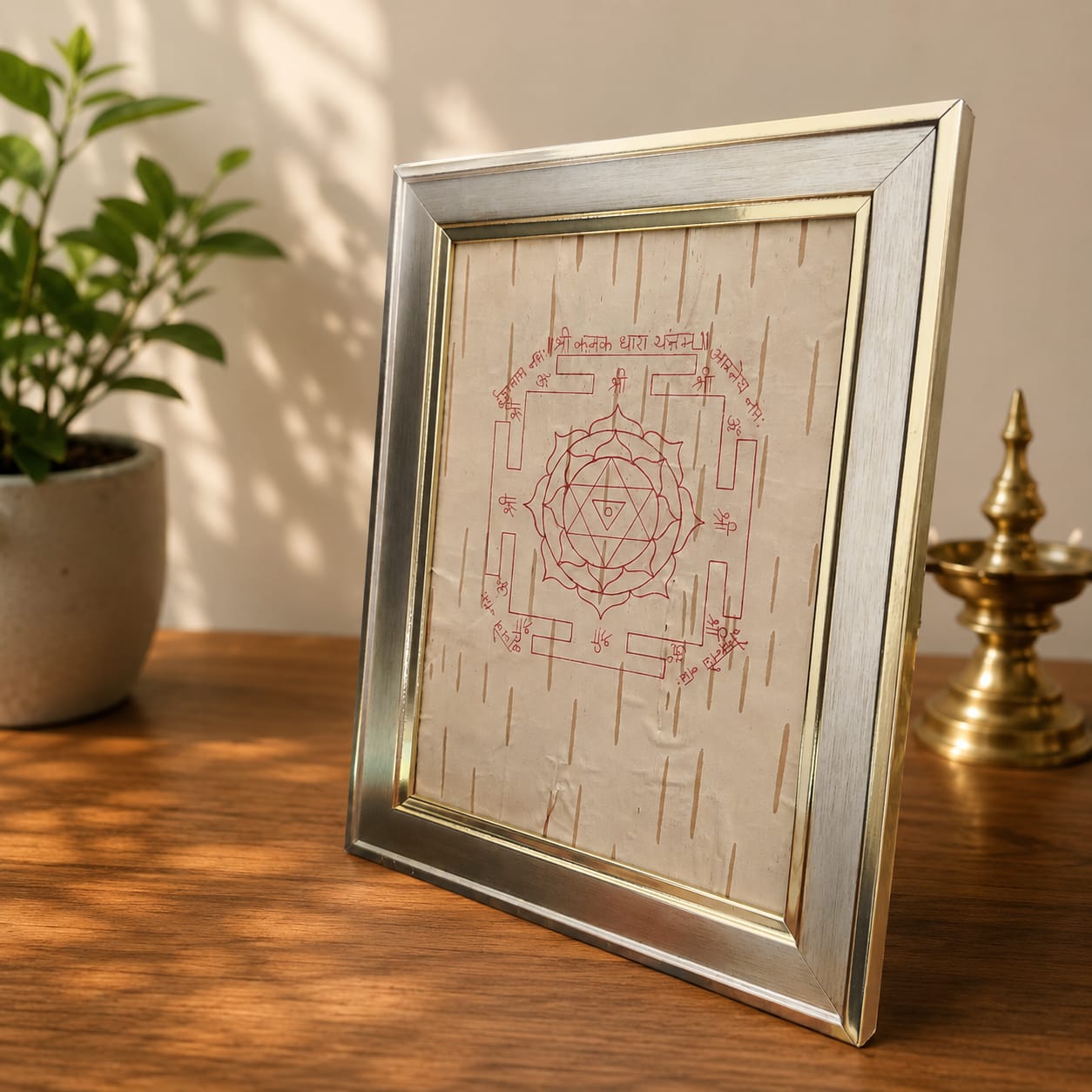 Shri Kanak Dhara Yantra 19x24CM Bhojpatra Frame for Wealth Prosperity Puja