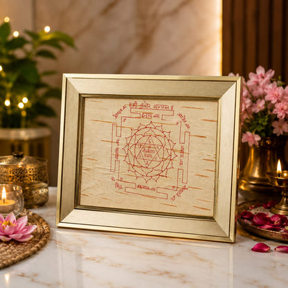 Shri Kuber Yantra 19x24CM Bhojpatra Wooden Frame for Wealth Prosperity Puja