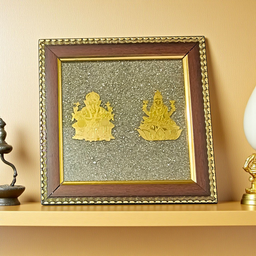 Shri Lakshmi Ganesh Pyrite Stone Frame 7X7 Inch | Wealth & Business Growth