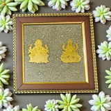 Shri Lakshmi Ganesh Frame on Pyrite Stone – 7x7 Inch Wooden Wall Decor for Wealth, Business Growth, and Vastu Energy Balance