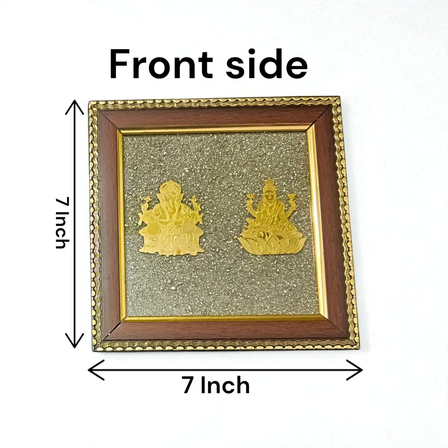 Shri Lakshmi Ganesh Frame on Pyrite Stone – 7x7 Inch Wooden Wall Decor for Wealth, Business Growth, and Vastu Energy Balance