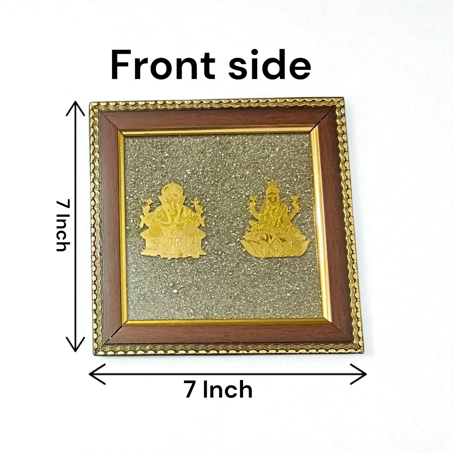 Shri Lakshmi Ganesh Frame on Pyrite Stone – 7x7 Inch Wooden Wall Decor for Wealth, Business Growth, and Vastu Energy Balance