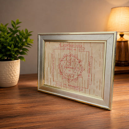 Shri Mahakaleshwar Yantra 19x24CM Bhojpatra Wooden Frame for Spiritual Protection and Puja