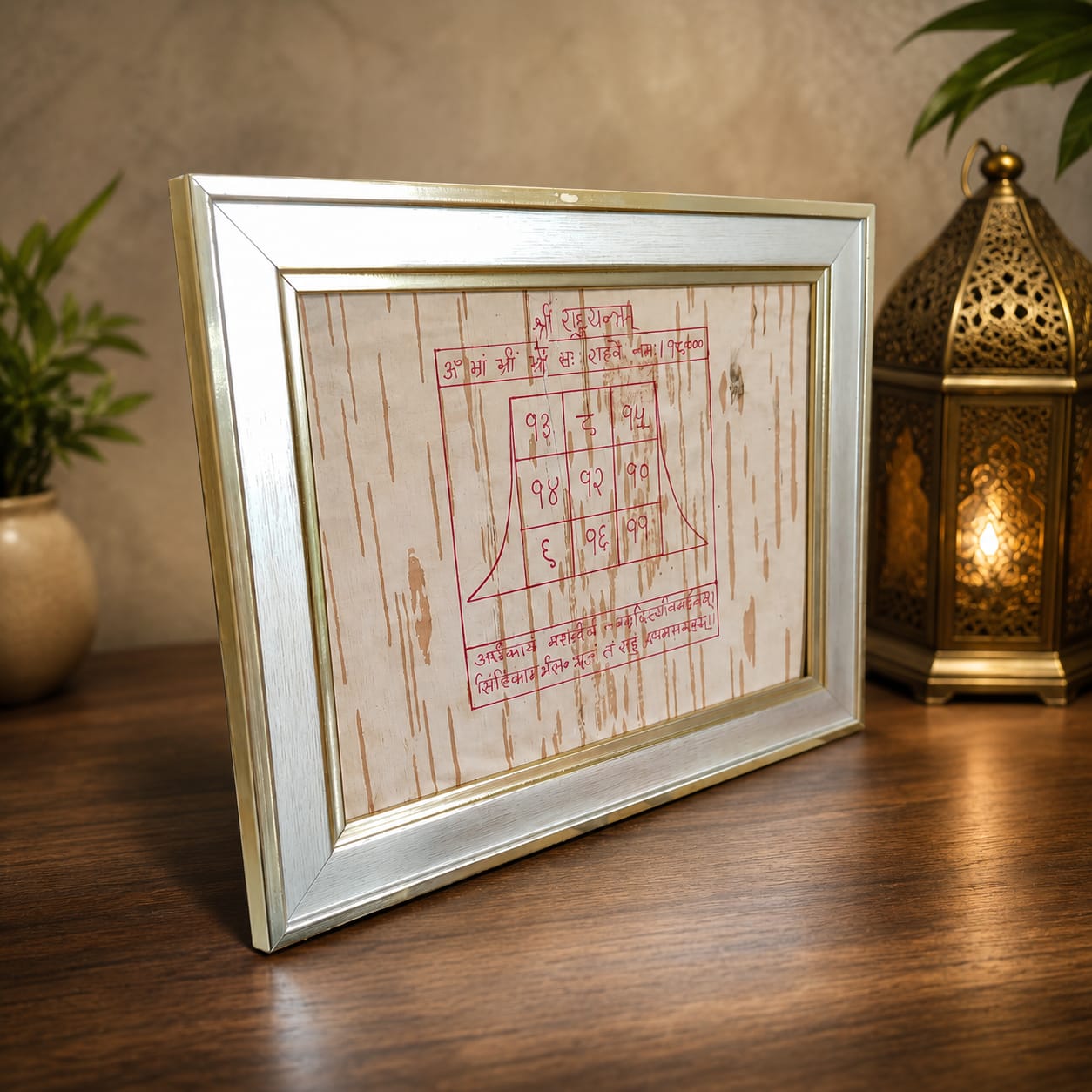 Shri Rahu Yantra 19x24CM Bhojpatra Wooden Frame for Protection and Spiritual Stability