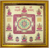 Shri Sampoorna Asht Lakshmi Yantra with gold-plated frame, representing the blessings of Goddess Lakshmi for wealth, prosperity, and success.