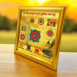 Shri Sampoorna Badha Mukti Yantra with gold plating and wooden frame, designed to remove obstacles and bring prosperity, peace, and success