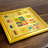 Shri Sampoorna Sarvkasht Nivaran Yantra with gold plating and frame, designed to remove obstacles, promote prosperity, and attract divine blessings for success