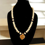 Shri Sita Ram Tulsi Locket In Tulsi Mala displayed with a close-up view of the sacred beads and the elegant locket featuring Lord Ram and Goddess Sita
