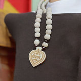 Shri Sita Ram Tulsi Locket In Tulsi Mala displayed with a close-up view of the sacred beads and the elegant locket featuring Lord Ram and Goddess Sita