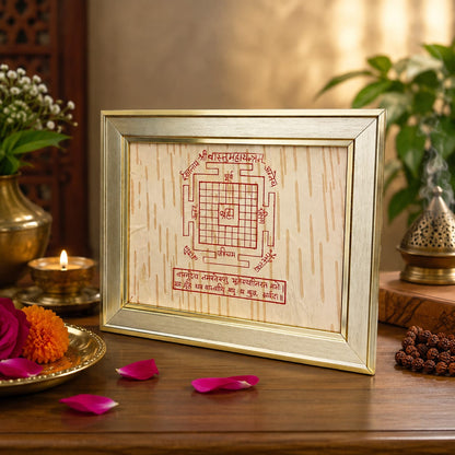 Shri Vastu Maha Yantra 19x24CM on Bhojpatra with Wooden Frame for Vastu Balance