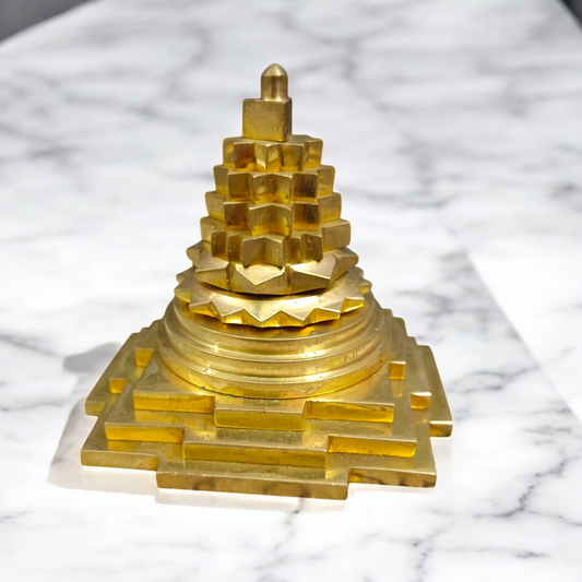 Shri Yantra In Brass - Lab Certified Meru Yantra with intricate geometric design, perfect for pooja, meditation, and attracting prosperity.


