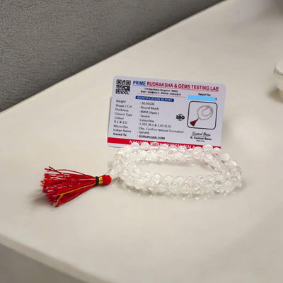 Natural Sphatik Crystal Mala Lab Certified for Clarity & Spiritual Healing – Gurupujan