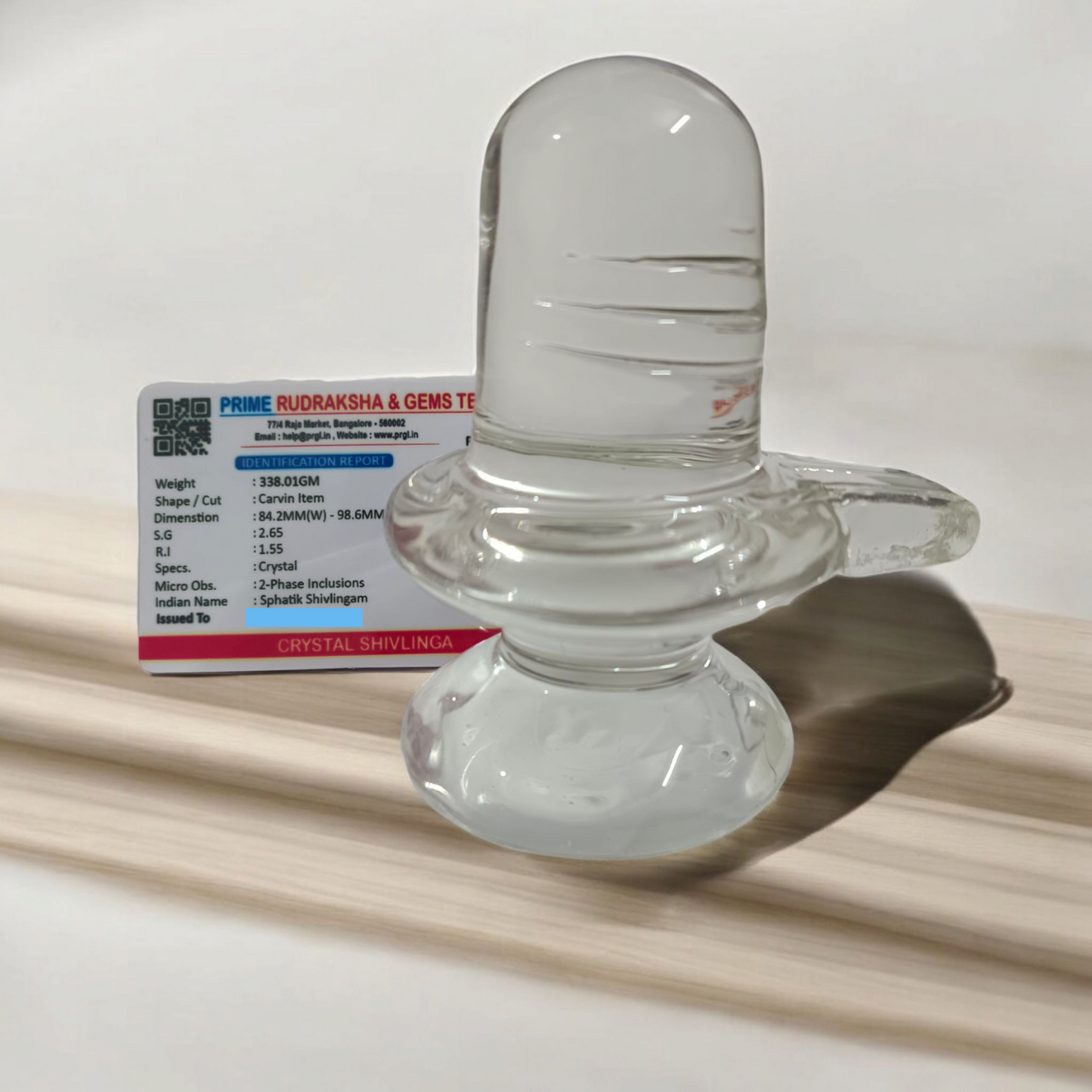 Sphatik Shivling crafted from Crystal Quartz, Lab Certified, symbolizing Lord Shiva, for spiritual growth, prosperity, and energy amplification.