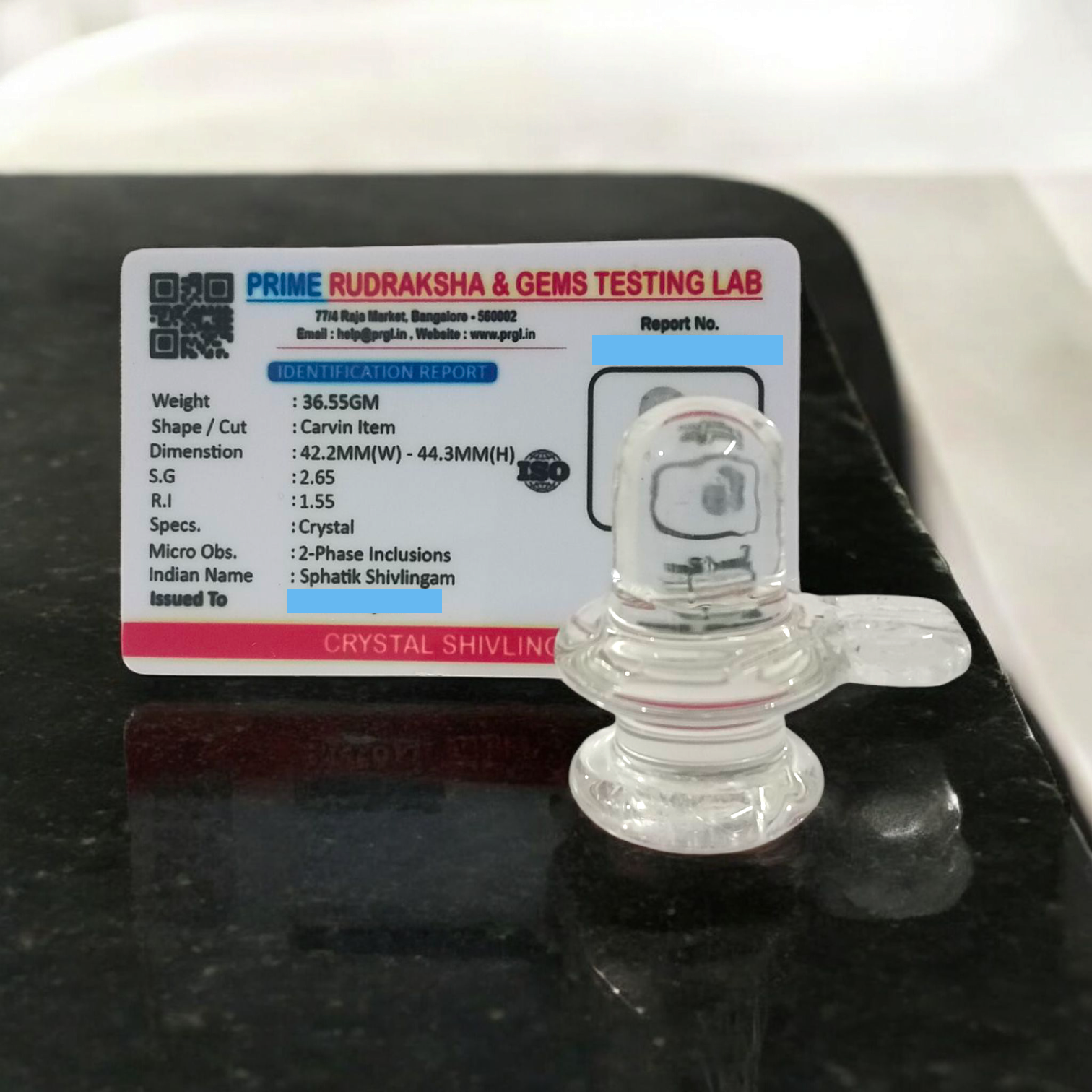 Sphatik Shivling crafted from Crystal Quartz, Lab Certified, symbolizing Lord Shiva, for spiritual growth, prosperity, and energy amplification.