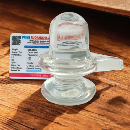 Sphatik Shivling crafted from Crystal Quartz, Lab Certified, symbolizing Lord Shiva, for spiritual growth, prosperity, and energy amplification.