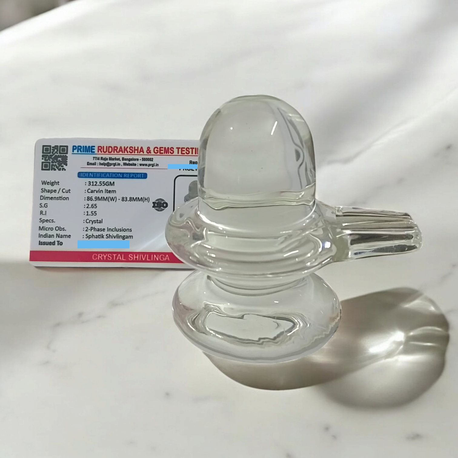 Sphatik Shivling crafted from Crystal Quartz, Lab Certified, symbolizing Lord Shiva, for spiritual growth, prosperity, and energy amplification.