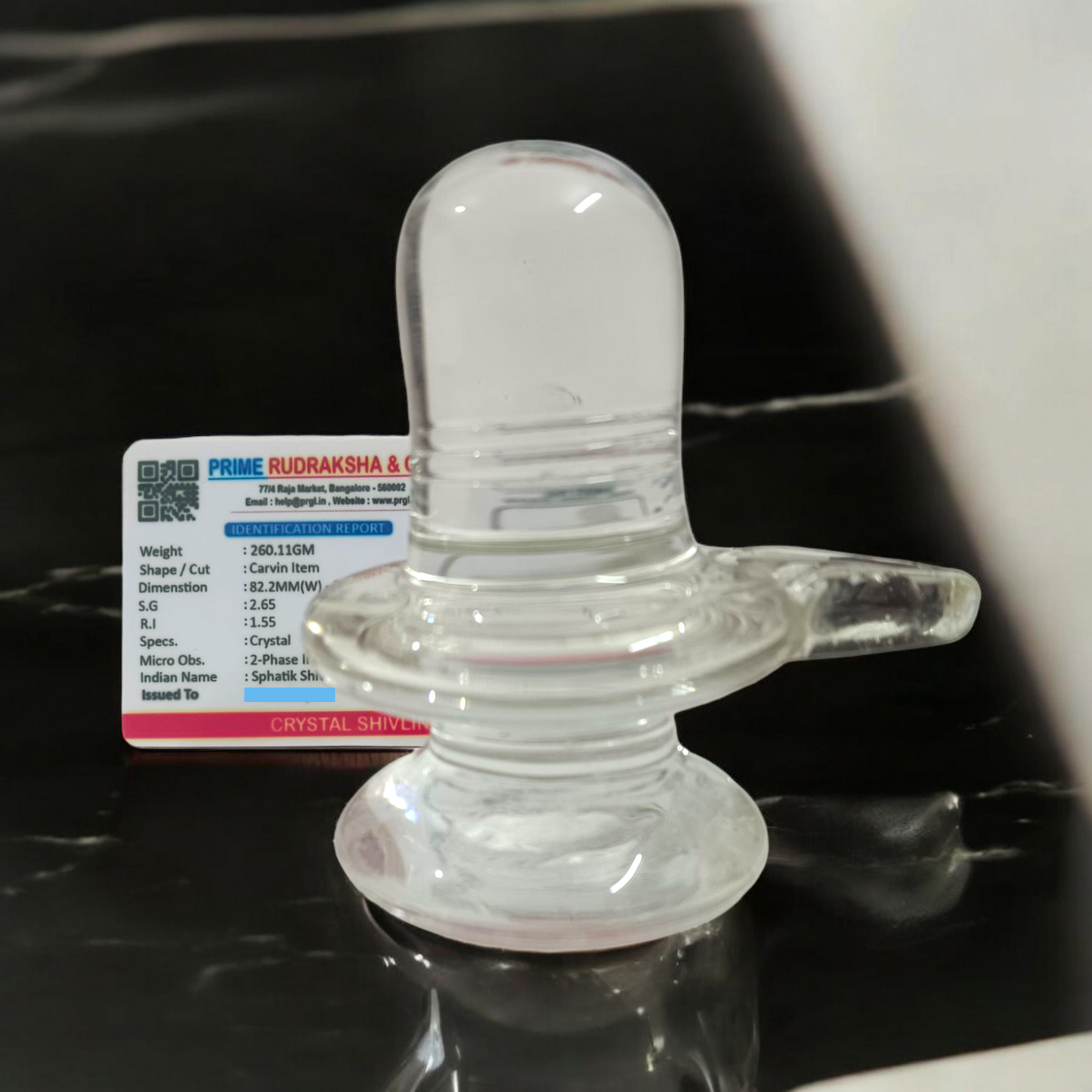 Sphatik Shivling crafted from Crystal Quartz, Lab Certified, symbolizing Lord Shiva, for spiritual growth, prosperity, and energy amplification.