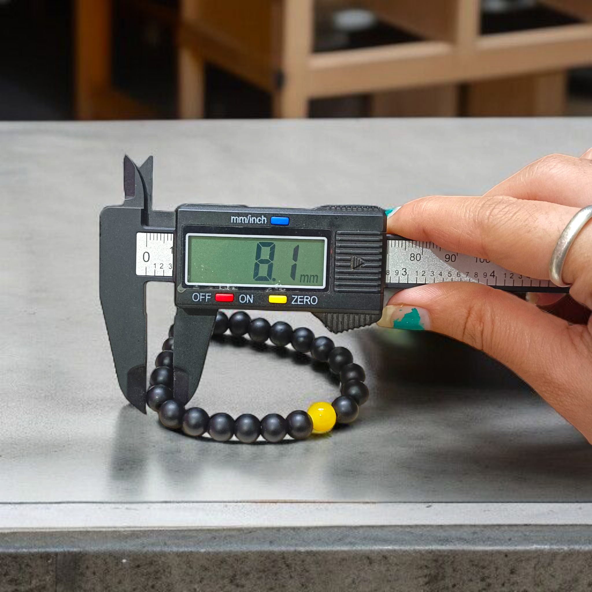 Stretchable 8mm Ebony & Yellow Agate (Hakik) Bracelet - Lab Certified Spiritual Jewelry