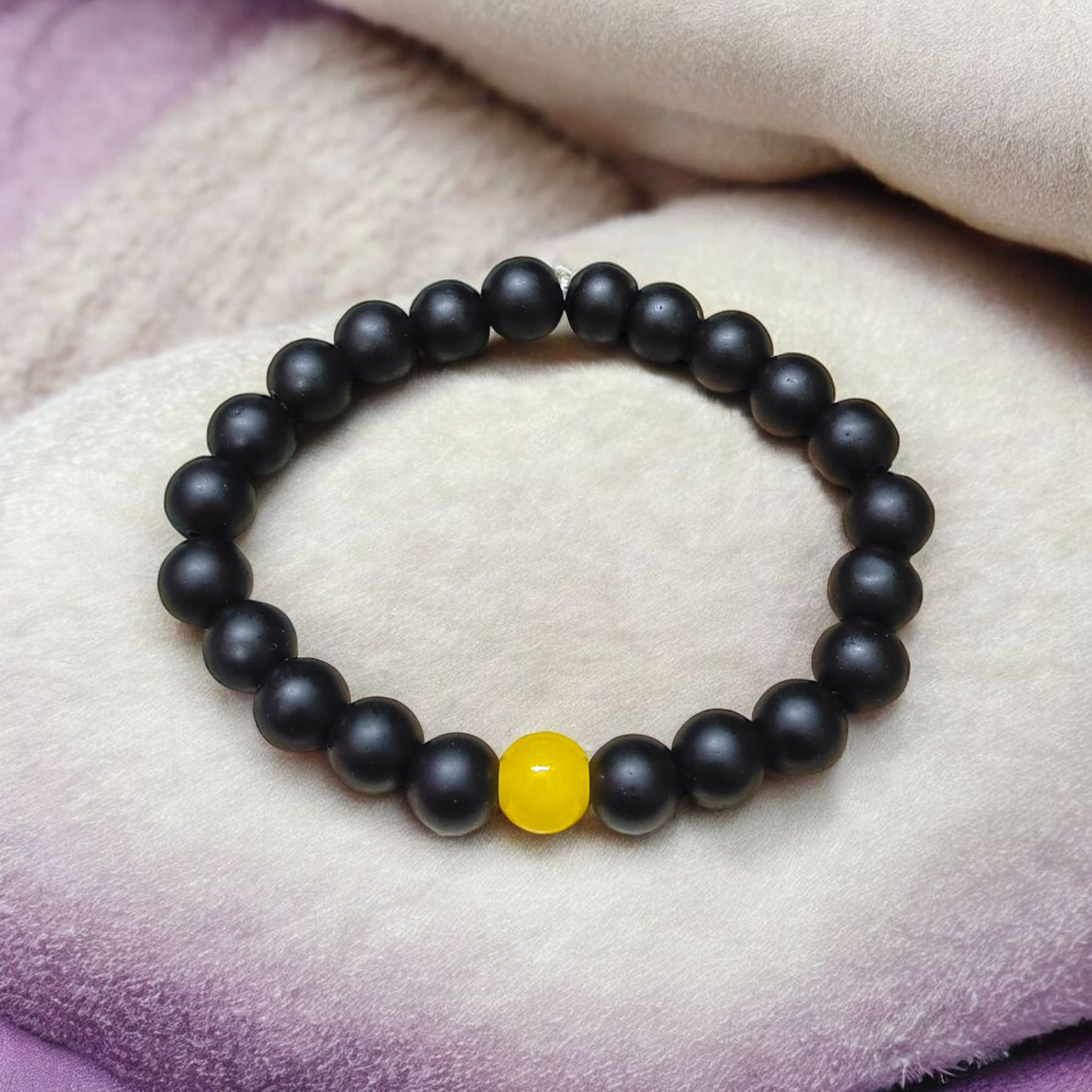 Stretchable 8mm Ebony & Yellow Agate (Hakik) Bracelet - Lab Certified Spiritual Jewelry