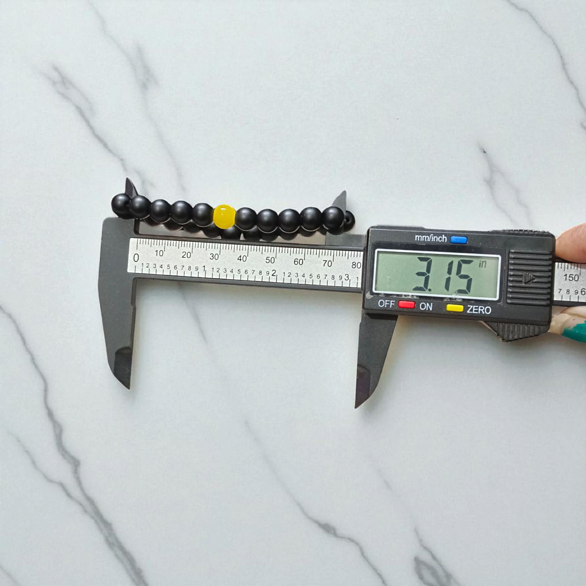 Stretchable 8mm Ebony & Yellow Agate (Hakik) Bracelet - Lab Certified Spiritual Jewelry