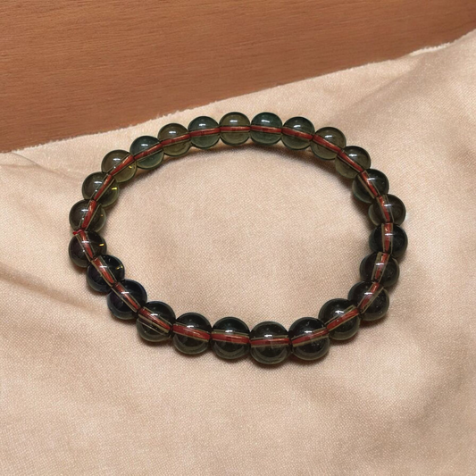 Stretchable Natural Smokey Quartz Bracelet with 8mm round beads, certified and designed for healing and grounding
