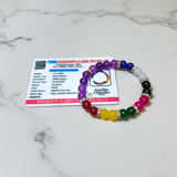 Stretchable bracelet made of 7 types of agate stones (Hakik) combined with Amethyst (Jamunia), featuring 8mm polished beads and certified for spiritual healing