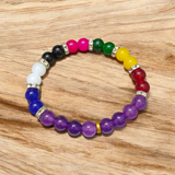 Stretchable bracelet made of 7 types of agate stones (Hakik) combined with Amethyst (Jamunia), featuring 8mm polished beads and certified for spiritual healing
