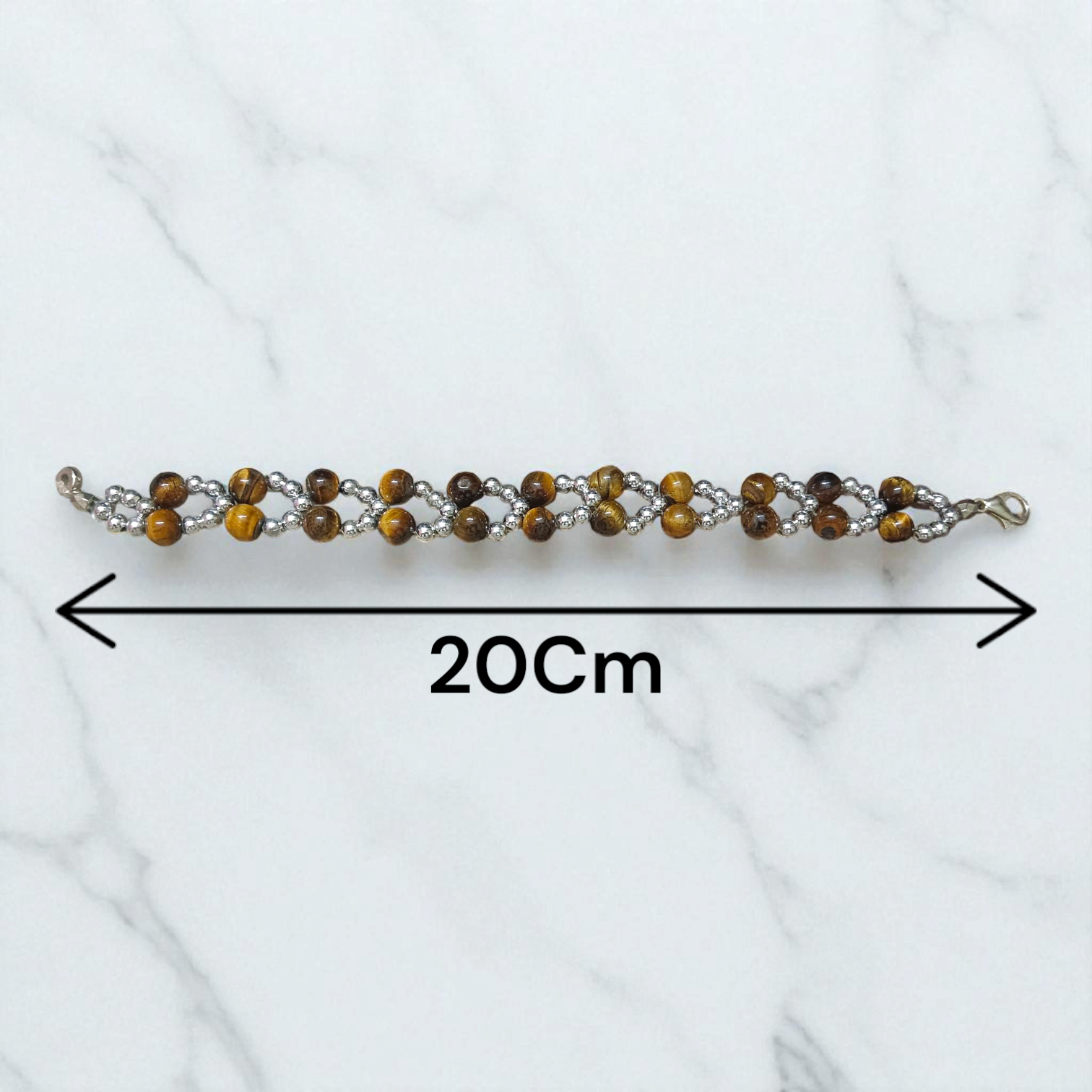 Tiger Eye Bracelet made of natural 7mm lab-certified beads with golden-brown tones placed on a white background